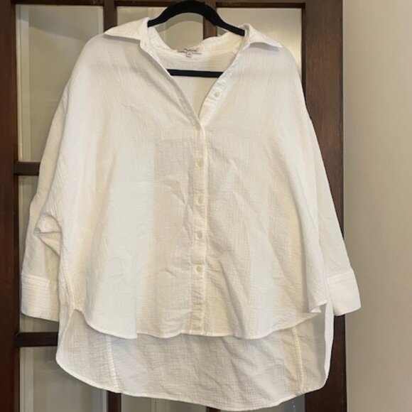Madewell Cotton Double Gauze Oversize White Button-Down Shirt, Size XL - Picture 1 of 6